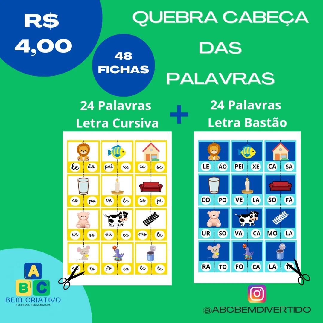 Quebra Cabeça - Letra bastão e cursiva